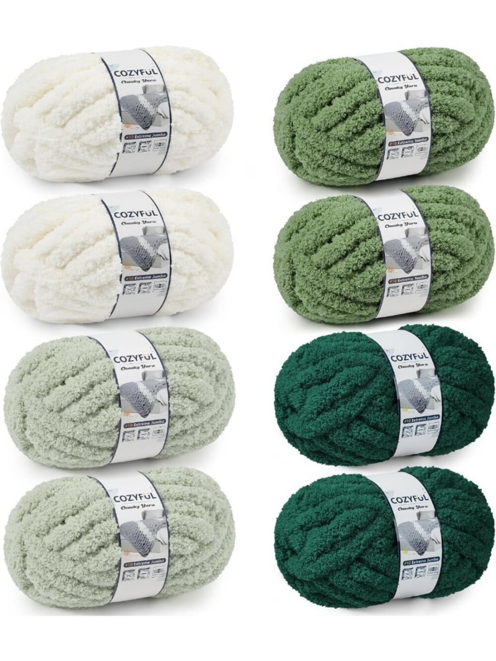 Cozy Chunky Chenille Yarn for Hand Knitting & Crocheting - Jumbo Thick 8 Skeins